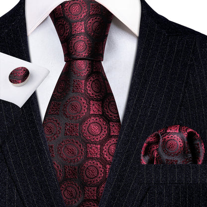 Burgundy Silk Novelty Tie, Pocket Square and Cufflinks Set tie sets    - Sophisticated Gentlemen