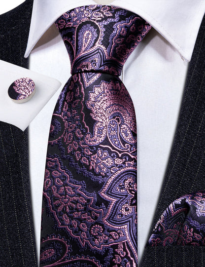 Lavender Purple Pink Paisley Tie, Pocket Square and Cufflinks Set tie sets    - Sophisticated Gentlemen