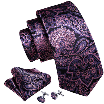 Lavender Purple Pink Paisley Tie, Pocket Square and Cufflinks Set tie sets    - Sophisticated Gentlemen