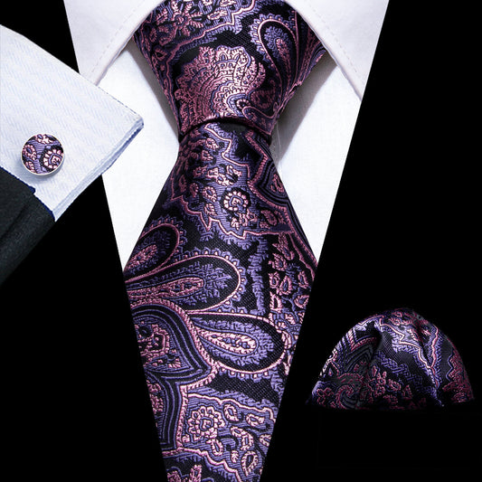 Lavender Purple Pink Paisley Tie, Pocket Square and Cufflinks Set tie sets    - Sophisticated Gentlemen