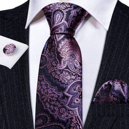 Lavender Purple Pink Paisley Tie, Pocket Square and Cufflinks Set tie sets    - Sophisticated Gentlemen