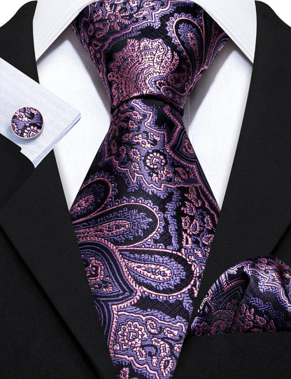 Lavender Purple Pink Paisley Tie, Pocket Square and Cufflinks Set tie sets    - Sophisticated Gentlemen