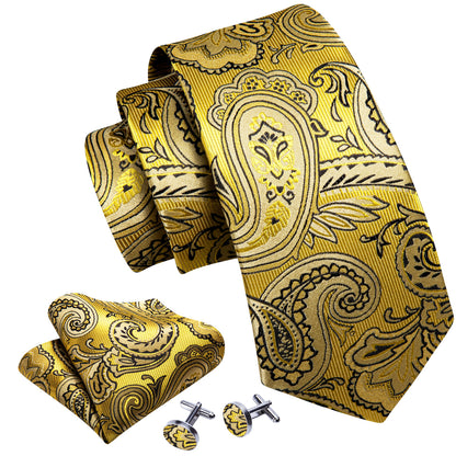 Yellow Black Silk Tie, Pocket Square and Cufflinks Set tie sets    - Sophisticated Gentlemen