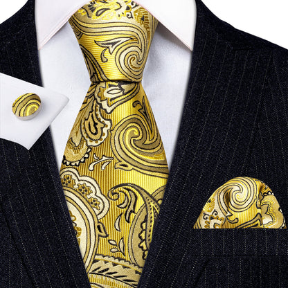 Yellow Black Silk Tie, Pocket Square and Cufflinks Set tie sets    - Sophisticated Gentlemen
