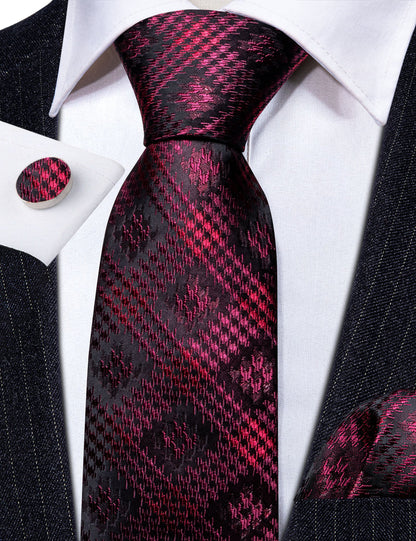 Black Red Novelty Silk Tie, Pocket Square and Cufflinks Set tie sets    - Sophisticated Gentlemen