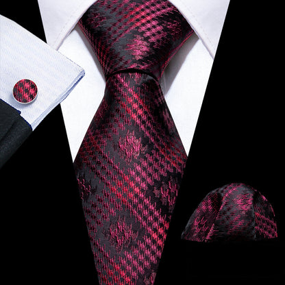 Black Red Novelty Silk Tie, Pocket Square and Cufflinks Set tie sets    - Sophisticated Gentlemen