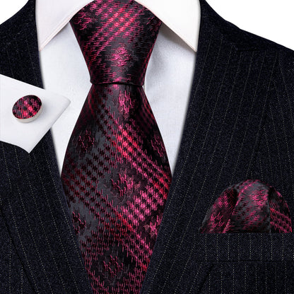 Black Red Novelty Silk Tie, Pocket Square and Cufflinks Set tie sets    - Sophisticated Gentlemen
