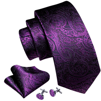 Classy Purple Paisley Silk Tie, Pocket Square and Cufflinks Set tie sets    - Sophisticated Gentlemen