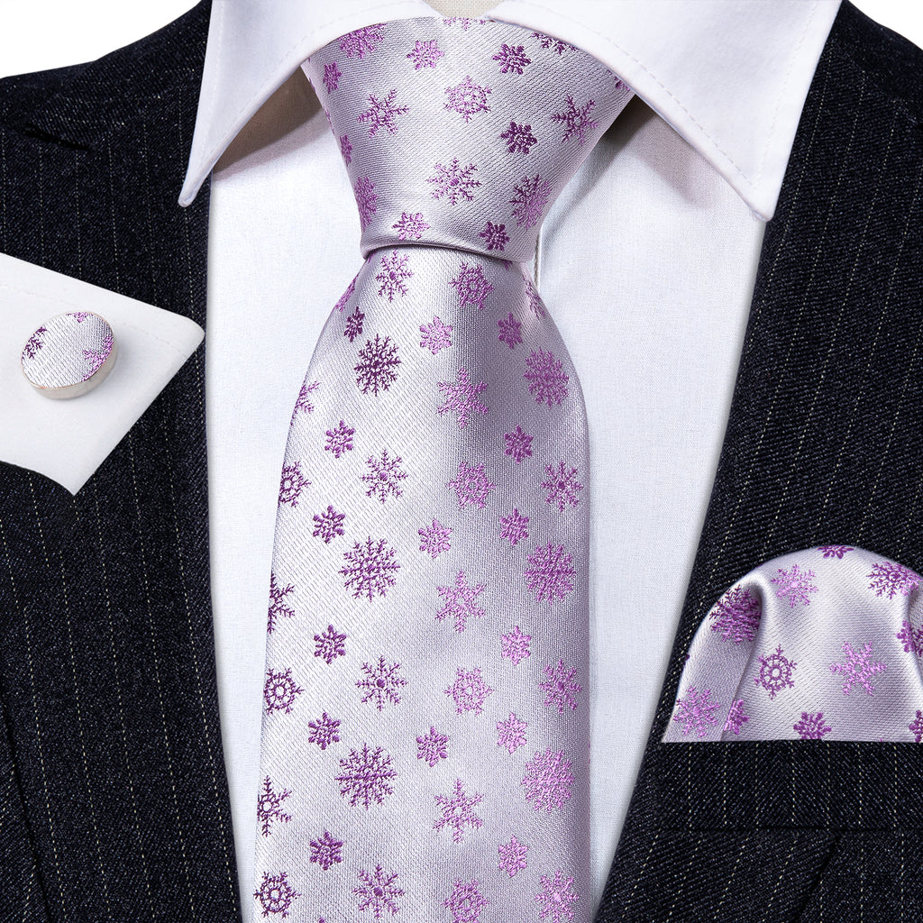 White Pink Christmas Silk Tie, Pocket Square and Cufflinks Set tie sets    - Sophisticated Gentlemen