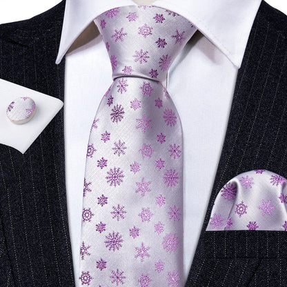 White Pink Christmas Silk Tie, Pocket Square and Cufflinks Set tie sets    - Sophisticated Gentlemen
