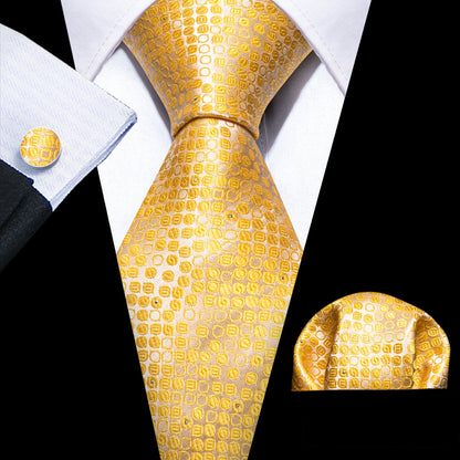 Yellow Floral Silk Tie, Pocket Square and Cufflinks Set tie sets    - Sophisticated Gentlemen
