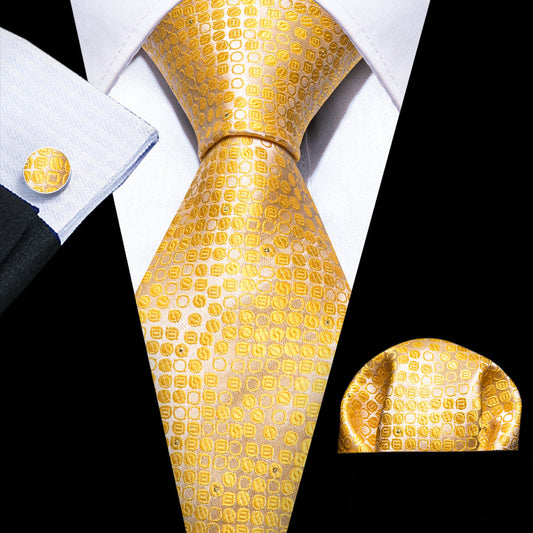 Yellow Floral Silk Tie, Pocket Square and Cufflinks Set tie sets    - Sophisticated Gentlemen