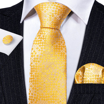 Yellow Floral Silk Tie, Pocket Square and Cufflinks Set tie sets    - Sophisticated Gentlemen
