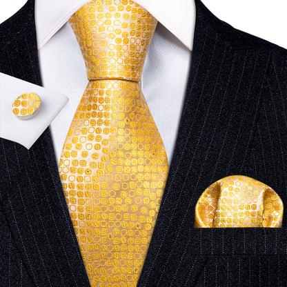 Yellow Floral Silk Tie, Pocket Square and Cufflinks Set tie sets    - Sophisticated Gentlemen