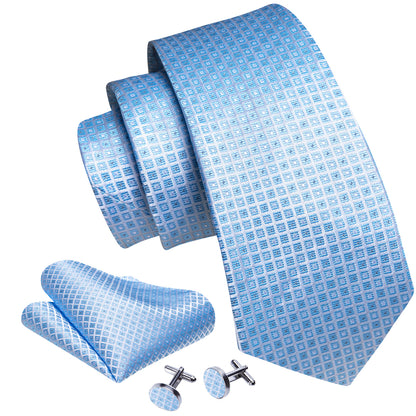 Light Blue Lattice Tie, Pocket Square and Cufflinks Set tie sets    - Sophisticated Gentlemen