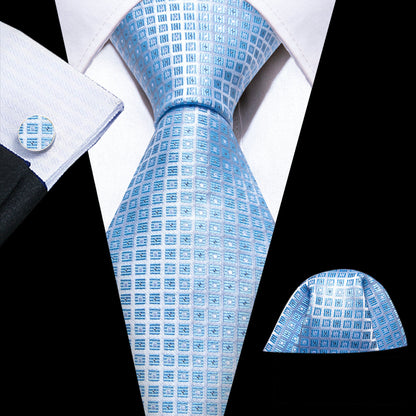 Light Blue Lattice Tie, Pocket Square and Cufflinks Set tie sets    - Sophisticated Gentlemen