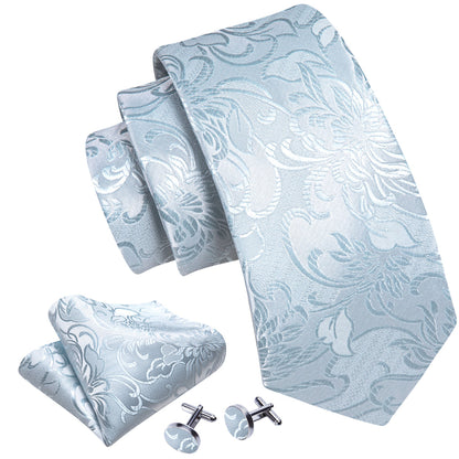 White Peony Flower Silk Tie, Pocket Square and Cufflinks Set tie sets    - Sophisticated Gentlemen