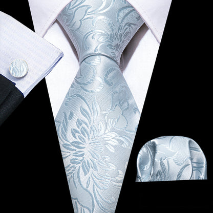 White Peony Flower Silk Tie, Pocket Square and Cufflinks Set tie sets    - Sophisticated Gentlemen