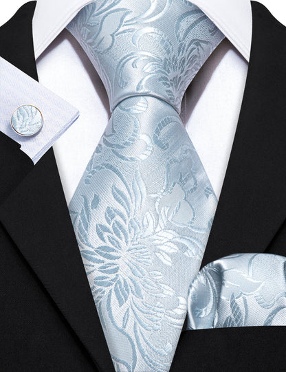 White Peony Flower Silk Tie, Pocket Square and Cufflinks Set tie sets    - Sophisticated Gentlemen