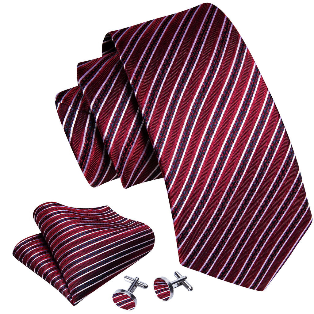 Red Striped Silk Tie, Pocket Square and Cufflinks Set tie sets    - Sophisticated Gentlemen