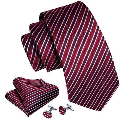Red Striped Silk Tie, Pocket Square and Cufflinks Set tie sets    - Sophisticated Gentlemen