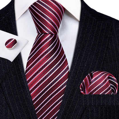 Red Striped Silk Tie, Pocket Square and Cufflinks Set tie sets    - Sophisticated Gentlemen