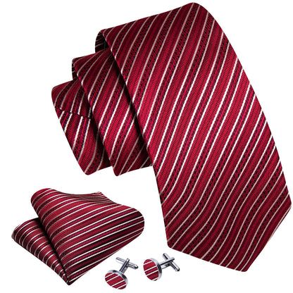 Red White Striped Silk Tie, Pocket Square and Cufflinks Set tie sets    - Sophisticated Gentlemen