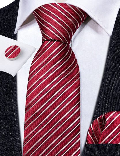 Red White Striped Silk Tie, Pocket Square and Cufflinks Set tie sets    - Sophisticated Gentlemen