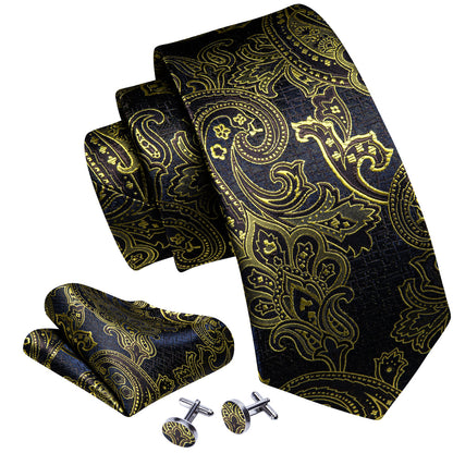 Gold Blue Silk Tie, Pocket Square and Cufflinks Set tie sets    - Sophisticated Gentlemen