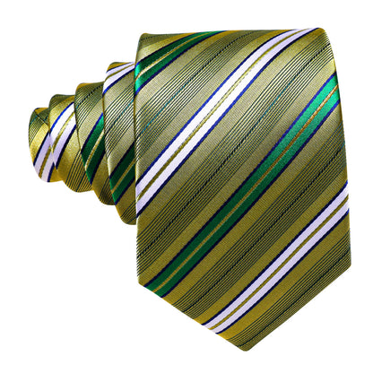 Green Yellow Striped Silk Tie, Pocket Square and Cufflinks Set tie sets    - Sophisticated Gentlemen