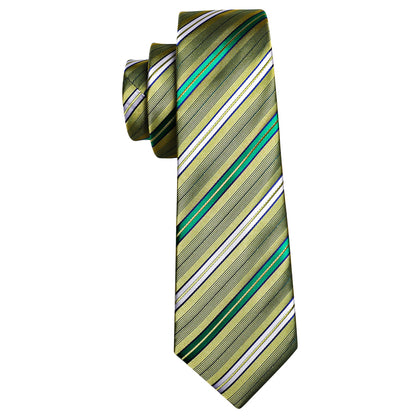 Green Yellow Striped Silk Tie, Pocket Square and Cufflinks Set tie sets    - Sophisticated Gentlemen