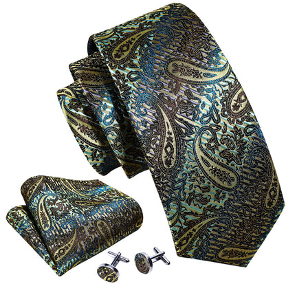 Black Gold Paisley Silk Tie, Pocket Square and Cufflinks Set tie sets    - Sophisticated Gentlemen