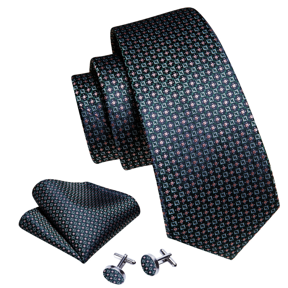 Blue Green Plaid Silk Tie, Pocket Square and Cufflinks Set tie sets    - Sophisticated Gentlemen