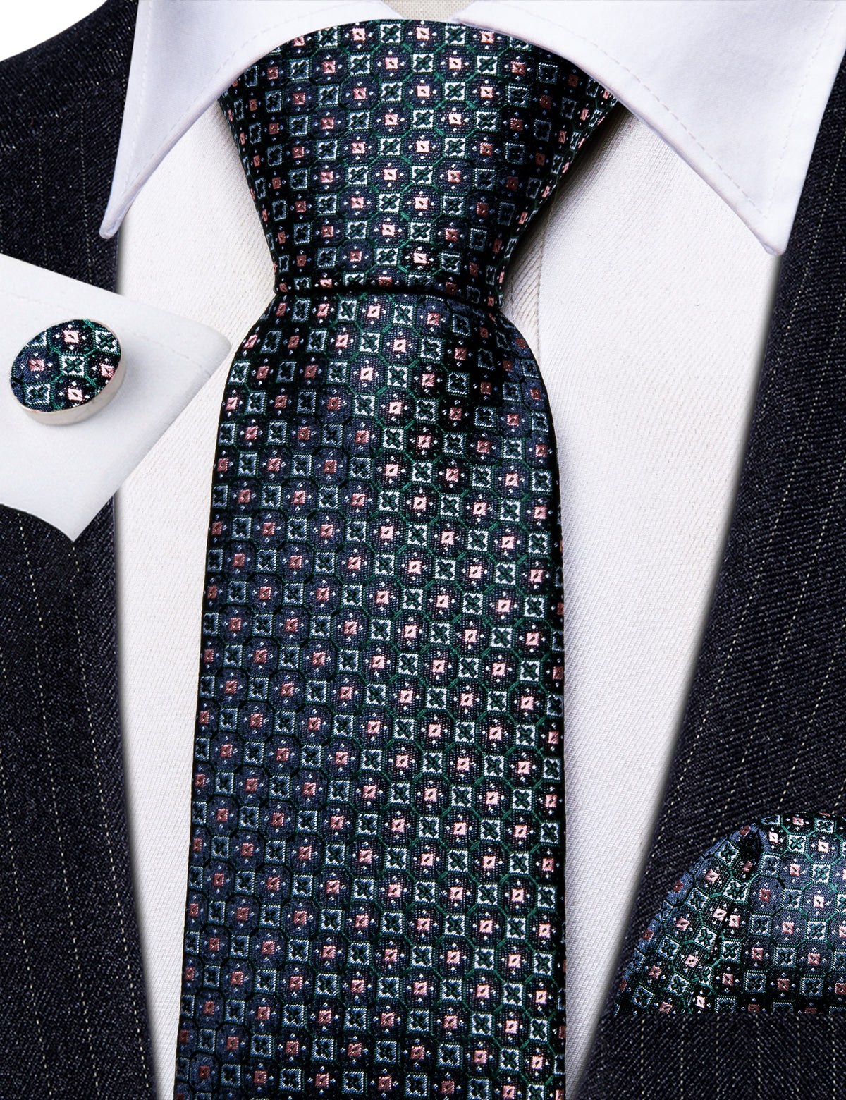 Blue Green Plaid Silk Tie, Pocket Square and Cufflinks Set tie sets    - Sophisticated Gentlemen