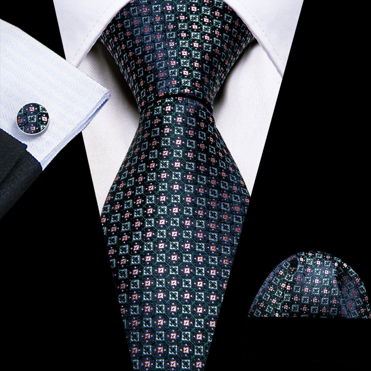 Blue Green Plaid Silk Tie, Pocket Square and Cufflinks Set tie sets    - Sophisticated Gentlemen