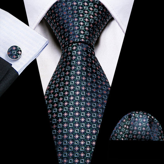 Blue Green Plaid Silk Tie, Pocket Square and Cufflinks Set tie sets    - Sophisticated Gentlemen