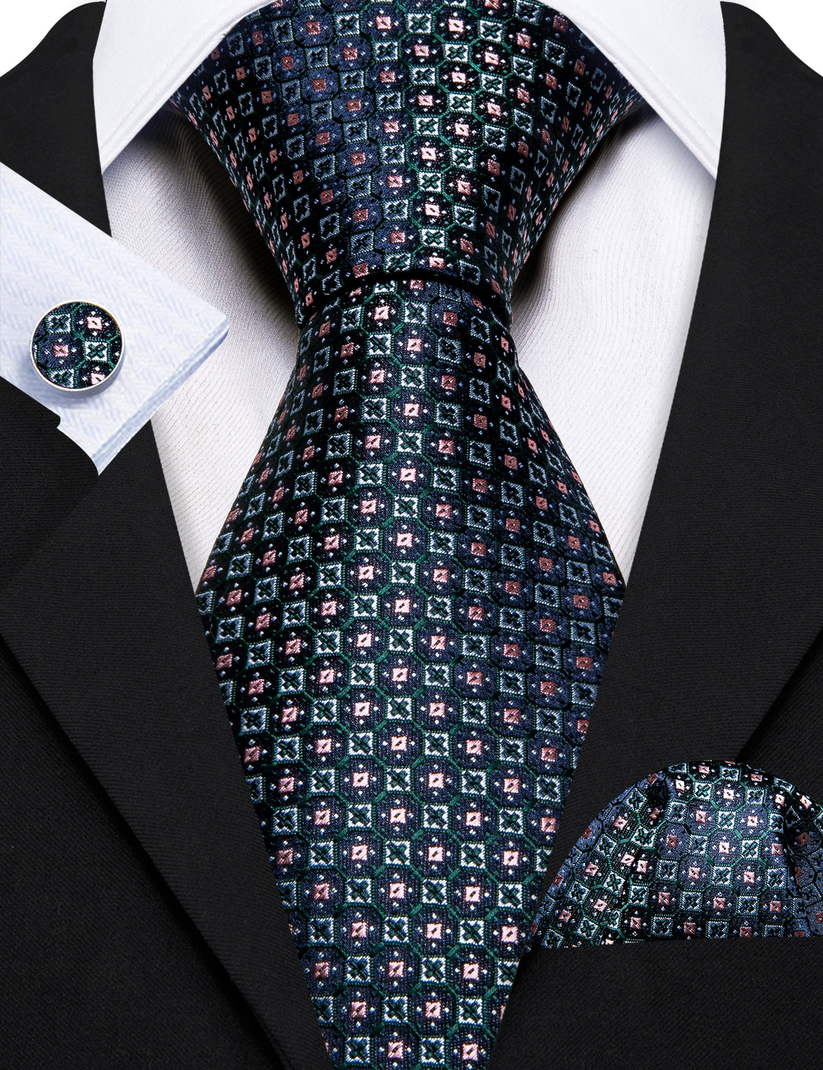 Blue Green Plaid Silk Tie, Pocket Square and Cufflinks Set tie sets    - Sophisticated Gentlemen