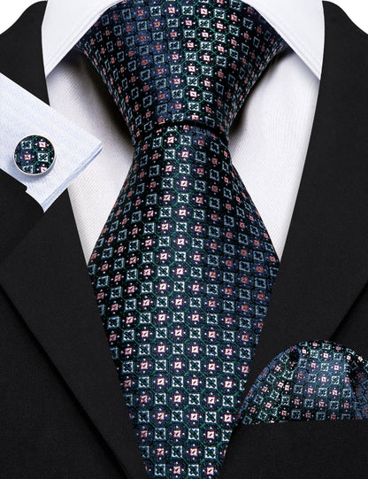 Blue Green Plaid Silk Tie, Pocket Square and Cufflinks Set tie sets    - Sophisticated Gentlemen