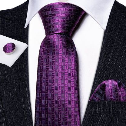 Deep Purple Plaid Silk Tie, Pocket Square and Cufflinks Set tie sets    - Sophisticated Gentlemen