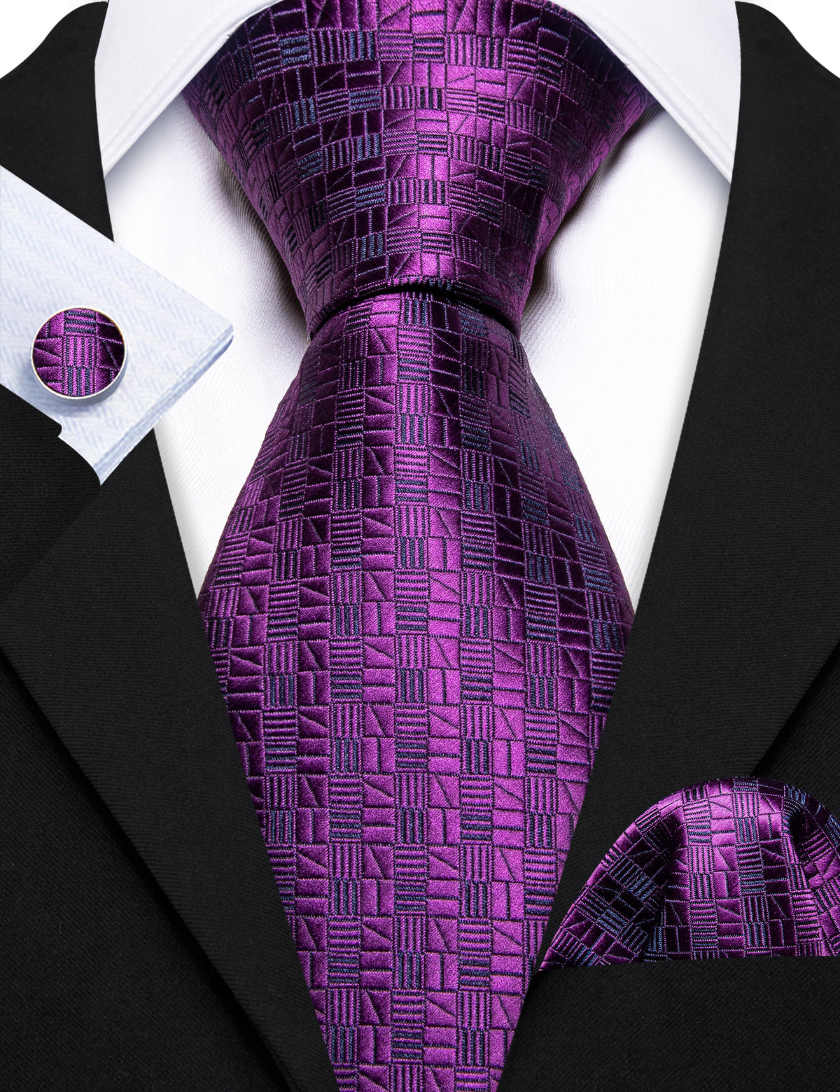 Deep Purple Plaid Silk Tie, Pocket Square and Cufflinks Set tie sets    - Sophisticated Gentlemen