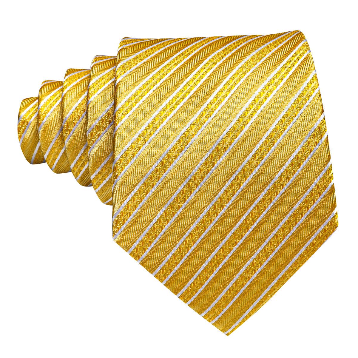 Yellow White Silk Striped Tie, Pocket Square and Cufflinks Set tie sets    - Sophisticated Gentlemen