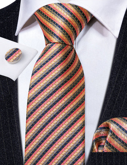 Colorful Striped Silk Tie, Pocket Square and Cufflinks Set tie sets    - Sophisticated Gentlemen