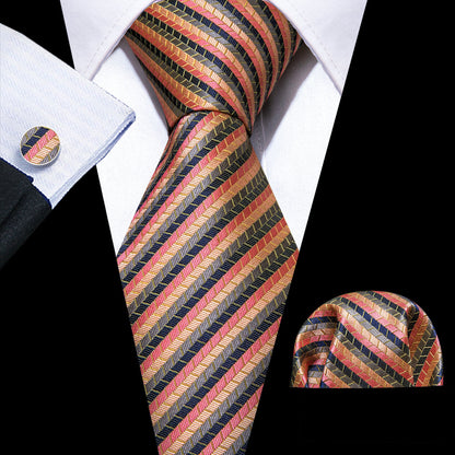 Colorful Striped Silk Tie, Pocket Square and Cufflinks Set tie sets    - Sophisticated Gentlemen