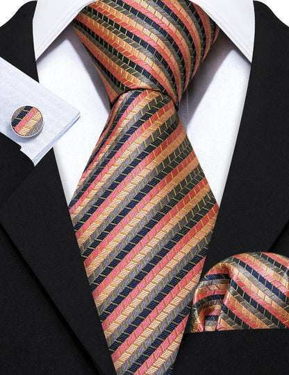 Colorful Striped Silk Tie, Pocket Square and Cufflinks Set tie sets    - Sophisticated Gentlemen