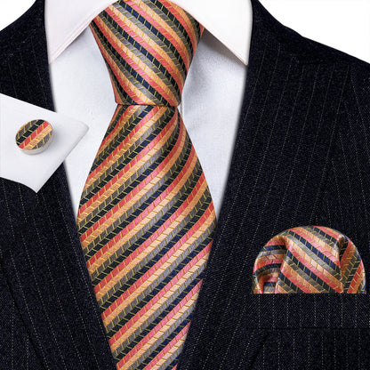 Colorful Striped Silk Tie, Pocket Square and Cufflinks Set tie sets    - Sophisticated Gentlemen