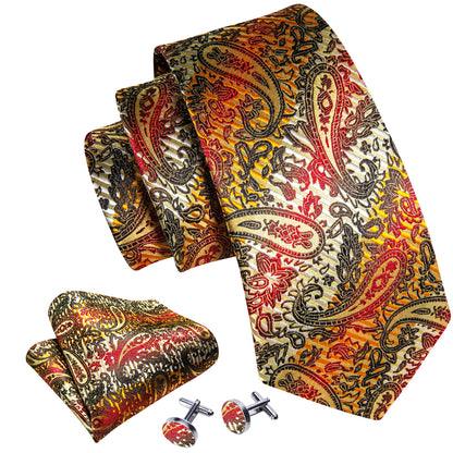 Gold Back Colorful Paisley Silk Tie, Pocket Square and Cufflinks Set tie sets    - Sophisticated Gentlemen