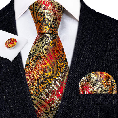 Gold Back Colorful Paisley Silk Tie, Pocket Square and Cufflinks Set tie sets    - Sophisticated Gentlemen