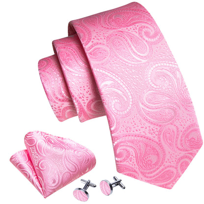 Persian Pink Paisley Silk Tie, Pocket Square and Cufflinks Set tie sets    - Sophisticated Gentlemen