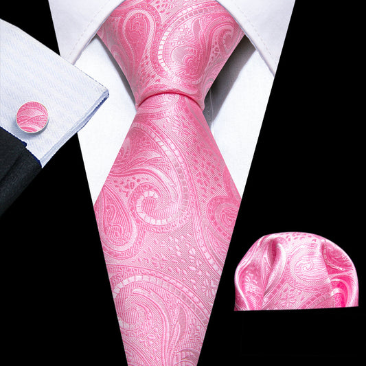 Persian Pink Paisley Silk Tie, Pocket Square and Cufflinks Set tie sets    - Sophisticated Gentlemen