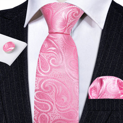 Persian Pink Paisley Silk Tie, Pocket Square and Cufflinks Set tie sets    - Sophisticated Gentlemen